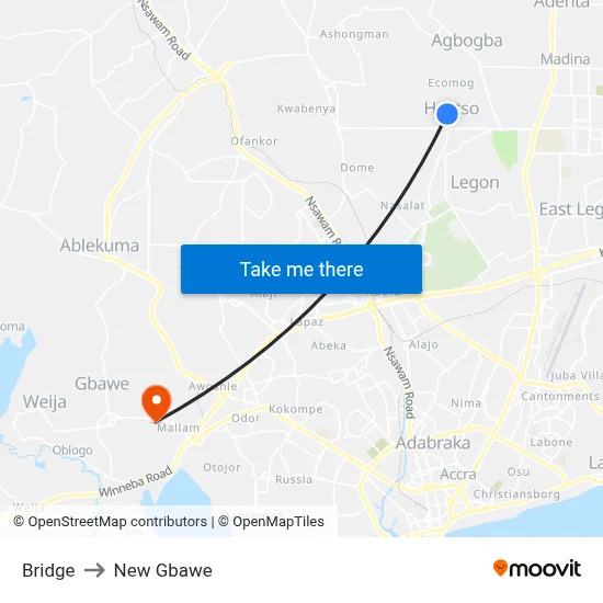 Bridge to New Gbawe map