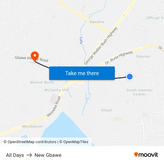 All Days to New Gbawe map