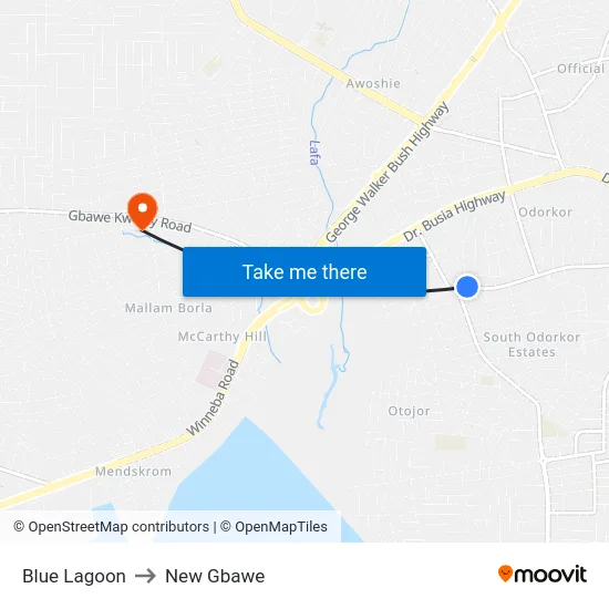Blue Lagoon to New Gbawe map