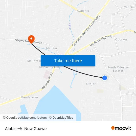 Alaba to New Gbawe map