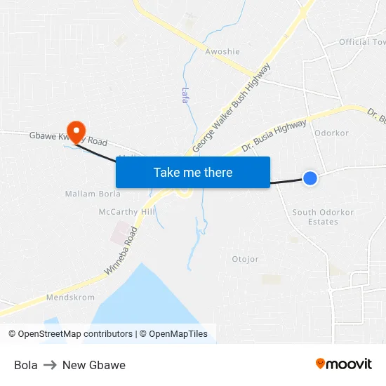 Bola to New Gbawe map