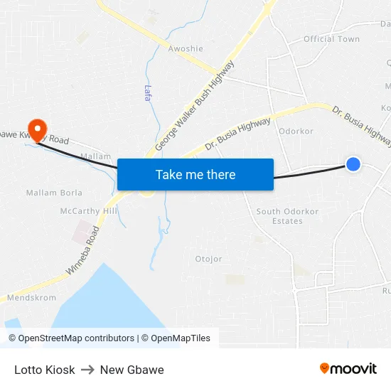Lotto Kiosk to New Gbawe map