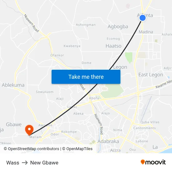 Wass to New Gbawe map