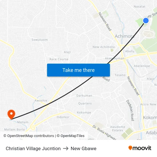 Christian Village Jucntion to New Gbawe map