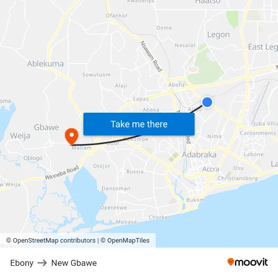 Ebony to New Gbawe map