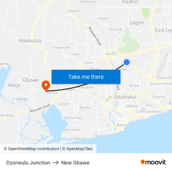 Dzorwulu Junction to New Gbawe map