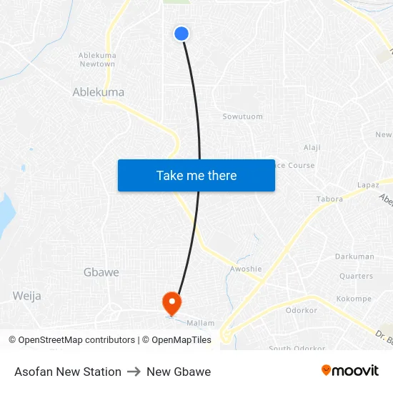Asofan New Station to New Gbawe map