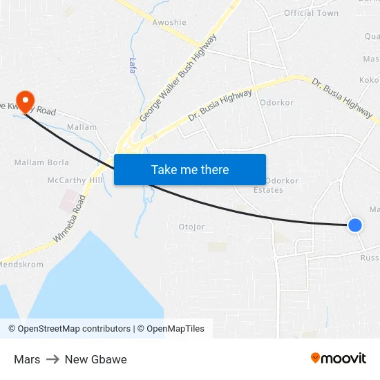 Mars to New Gbawe map