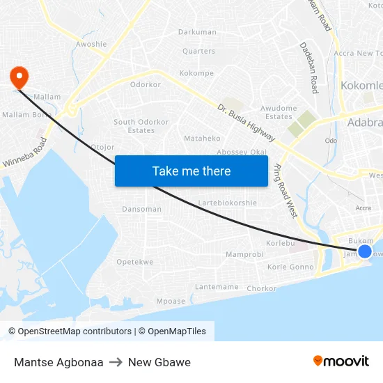 Mantse Agbonaa to New Gbawe map