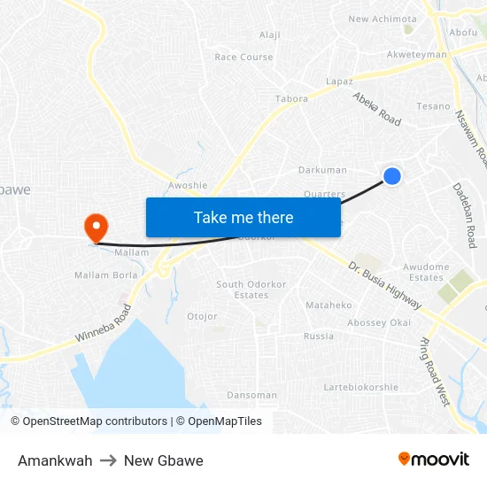 Amankwah to New Gbawe map