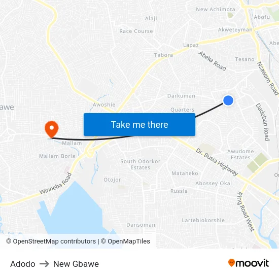 Adodo to New Gbawe map