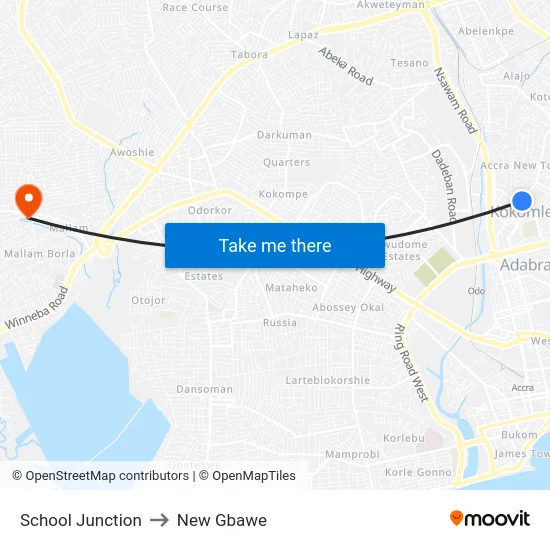 School Junction to New Gbawe map