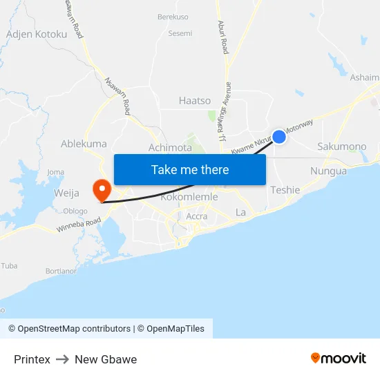 Printex to New Gbawe map