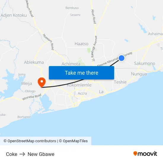 Coke to New Gbawe map