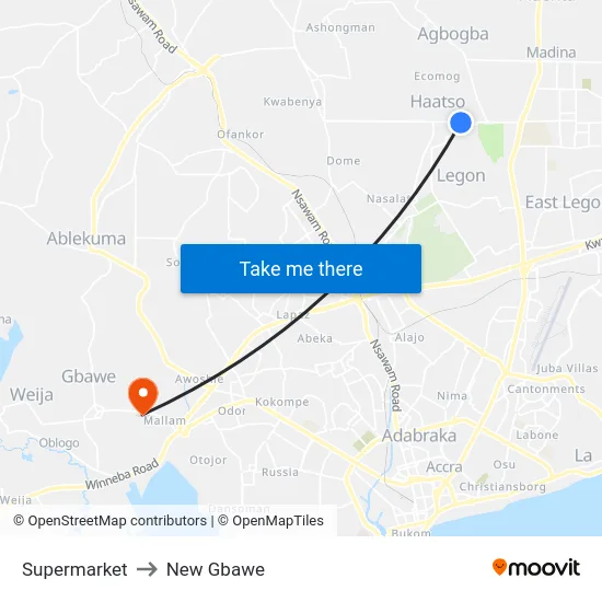 Supermarket to New Gbawe map