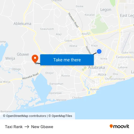 Taxi Rank to New Gbawe map