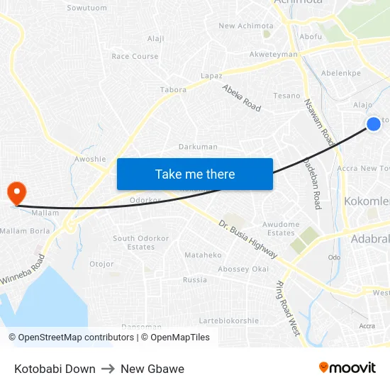 Kotobabi Down to New Gbawe map