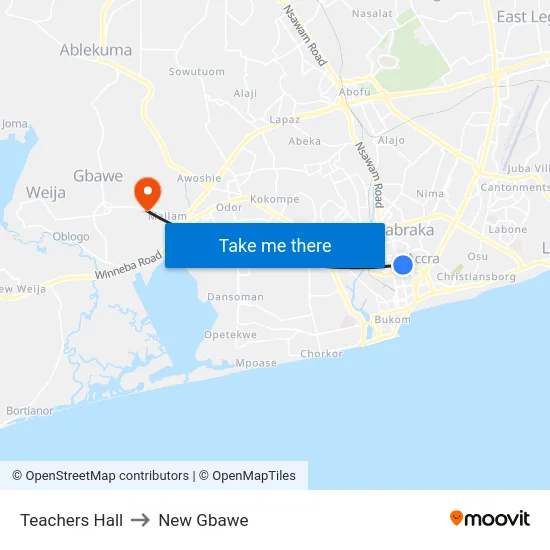 Teachers Hall to New Gbawe map