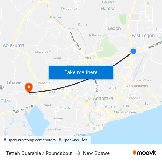 Tetteh Quarshie / Roundabout to New Gbawe map