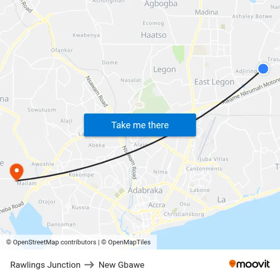 Rawlings Junction to New Gbawe map