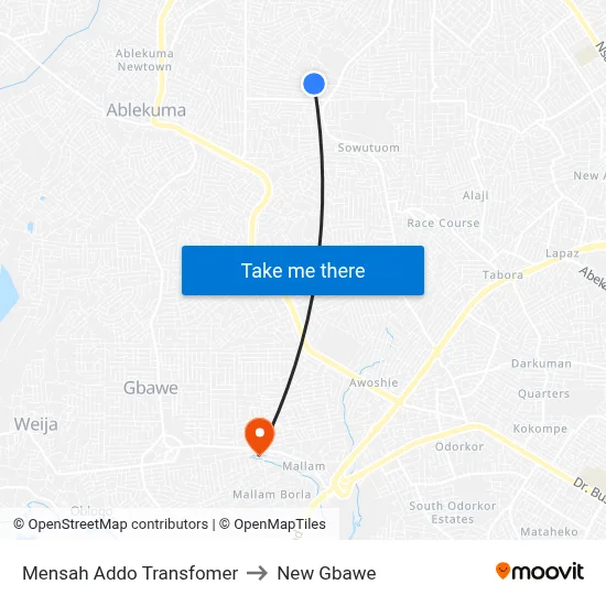 Mensah Addo Transfomer to New Gbawe map