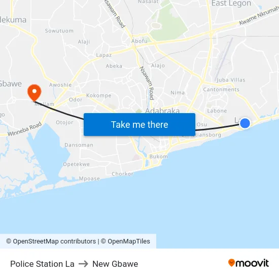 Police Station La to New Gbawe map