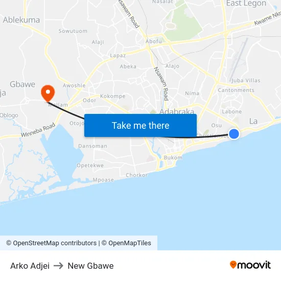 Arko Adjei to New Gbawe map