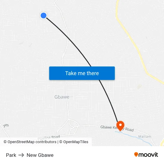 Park to New Gbawe map