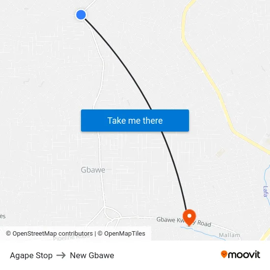 Agape Stop to New Gbawe map