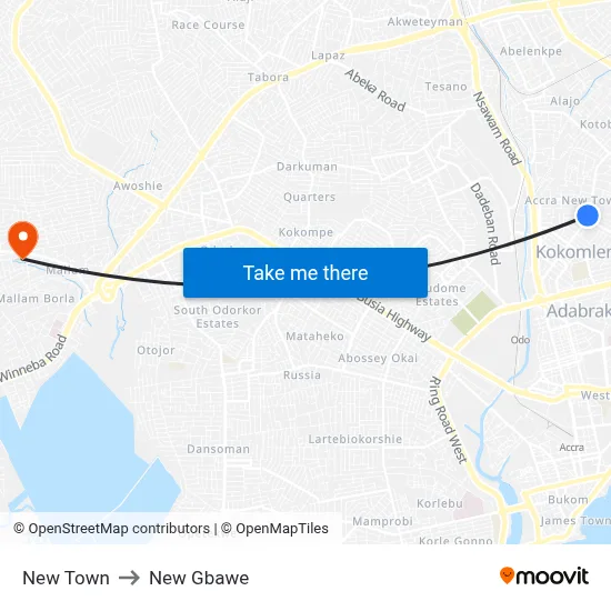 New Town to New Gbawe map