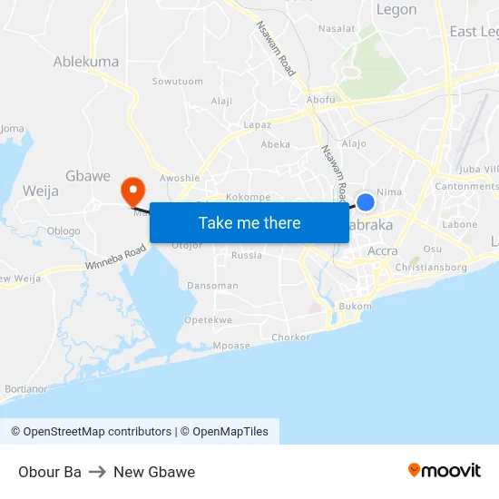 Obour Ba to New Gbawe map
