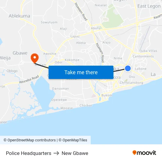 Police Headquarters to New Gbawe map