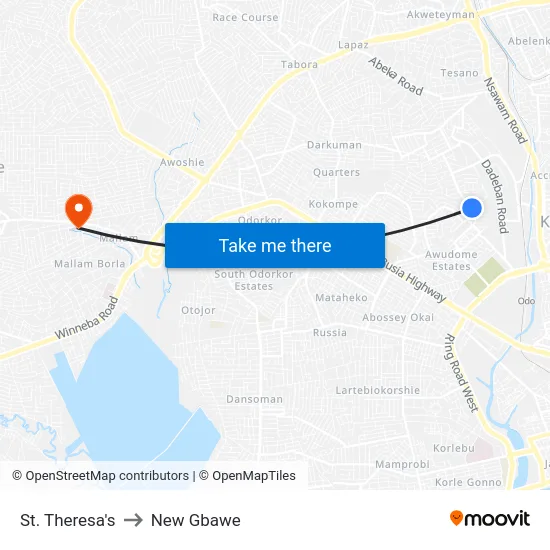 St. Theresa's to New Gbawe map