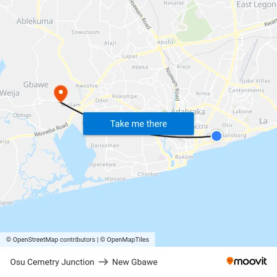 Osu Cemetry Junction to New Gbawe map