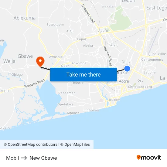 Mobil to New Gbawe map