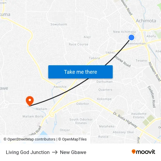 Living God Junction to New Gbawe map