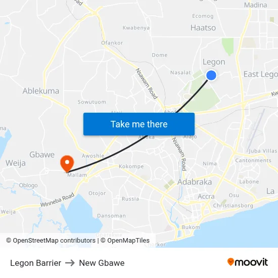 Legon Barrier to New Gbawe map