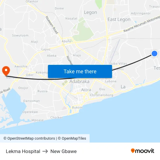 Lekma Hospital to New Gbawe map