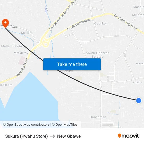 Sukura (Kwahu Store) to New Gbawe map