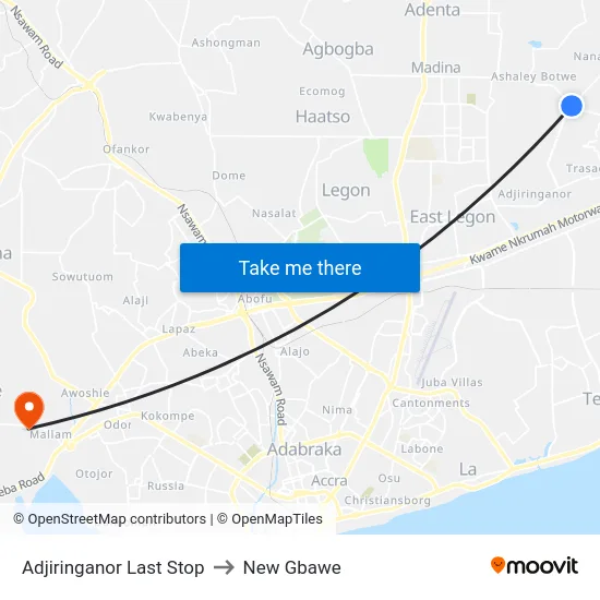 Adjiringanor Last Stop to New Gbawe map