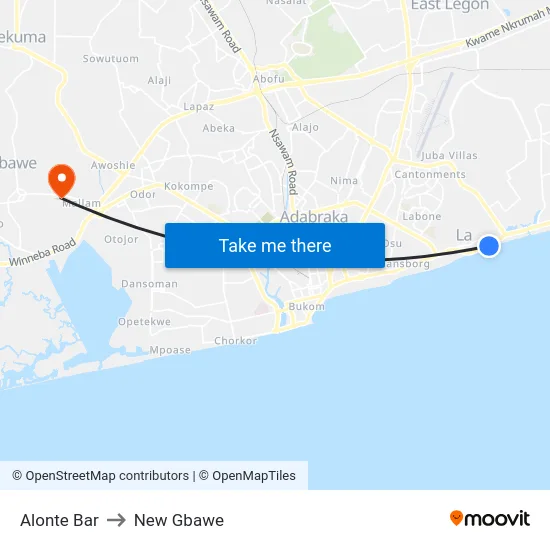 Alonte Bar to New Gbawe map