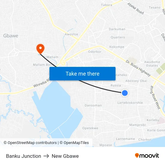 Banku Junction to New Gbawe map