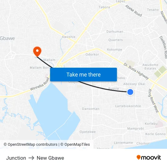 Junction to New Gbawe map