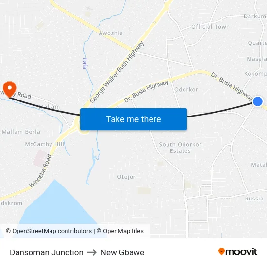 Dansoman Junction to New Gbawe map