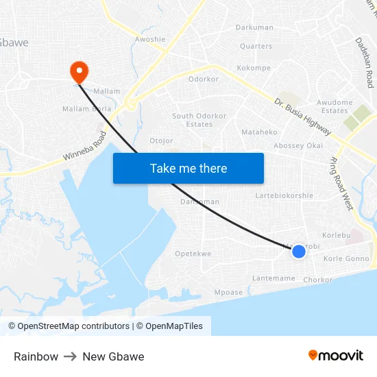 Rainbow to New Gbawe map
