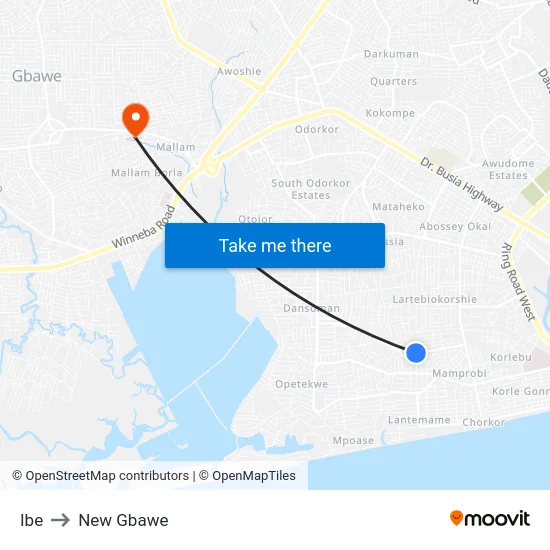Ibe to New Gbawe map