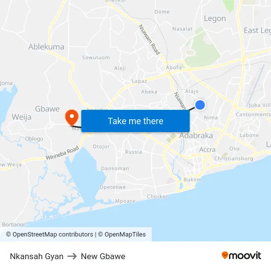 Nkansah Gyan to New Gbawe map