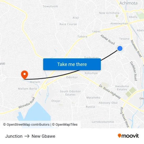 Junction to New Gbawe map