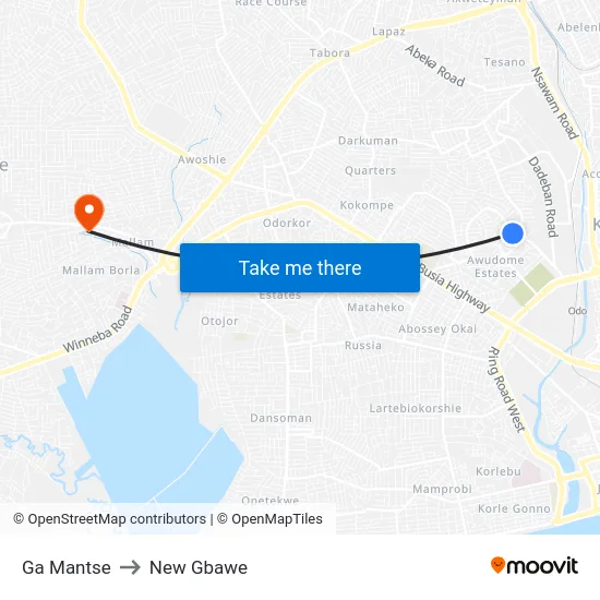 Ga Mantse to New Gbawe map