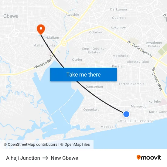 Alhaji Junction to New Gbawe map